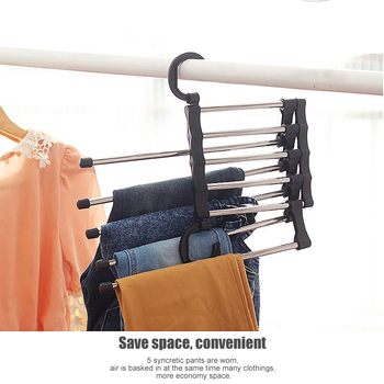 1Pc Multi-Layer Adjustable Trouser Pants Tie Shawl Rack Belt Scarf Neckties Hanger Holder Five Poles Clothing Dry Rack Organizer